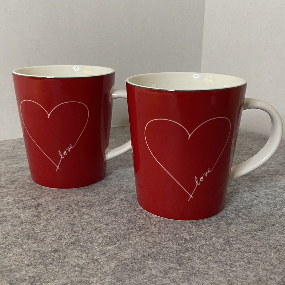 Large Coffee Mug Red Big Heart, ED Crafted By Royal Doulton, London - Lot of 2